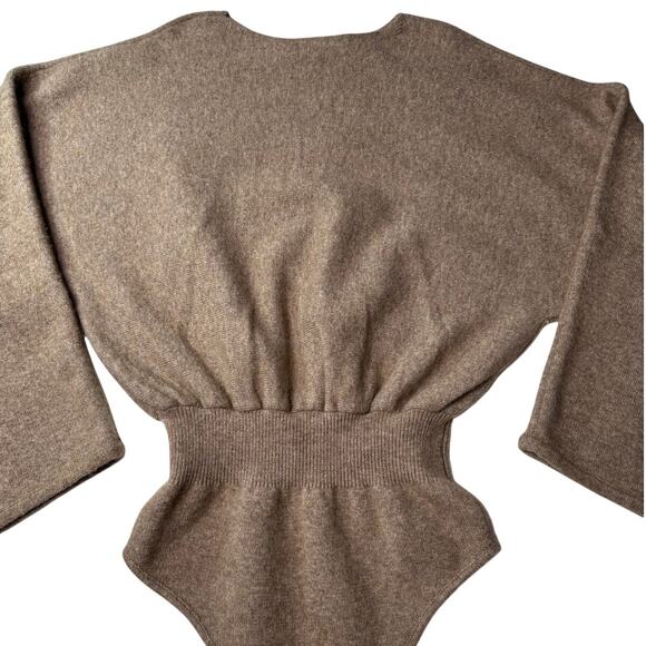 Zara Taupe Textured Wool & Camel Knit Bodysuit Size Large - Picture 5 of 15